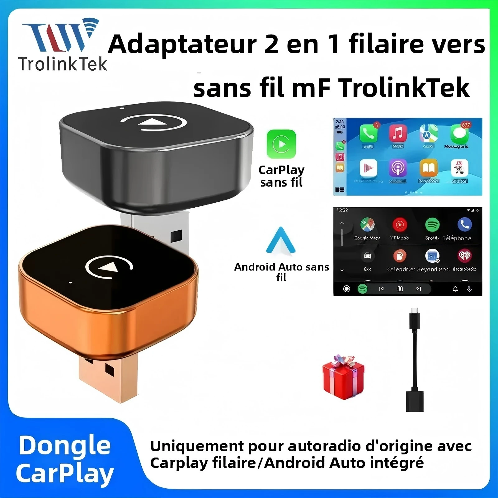TrolinkTek Wireless Android Auto Adapter CarPlay Adapter USB Type-C 2 In 1 For Skoda Yeti Fabia Octavia Rapid Superb HONDA KIA