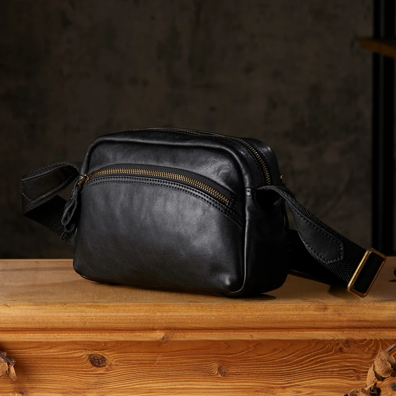 Handmade Genuine Leather Men Cross body Cling Bag Casual Outdoor Cowhide Leather Shoulder Bag Male Daily Office Messenger Bag