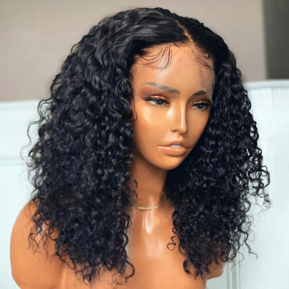 Natural Black Soft Preplucked 26Inch Long 180Density Lace Front Wigs For Women Kinky Curly With Baby Hair Glueless Good Texture