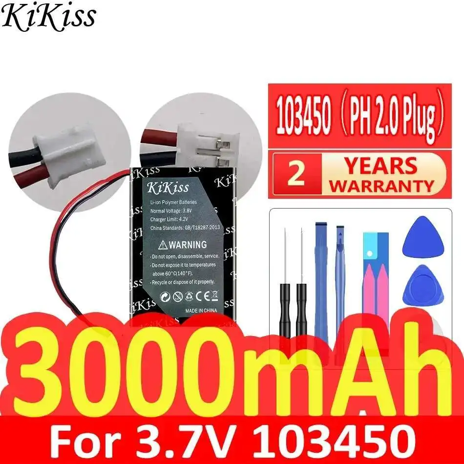 

3000mAh For PS4 103450 Cameras Gps Bluetooth Speakers 3.7V Reliable Replacement 103450 PH 2.0 Plug Lithium - Ion Battery