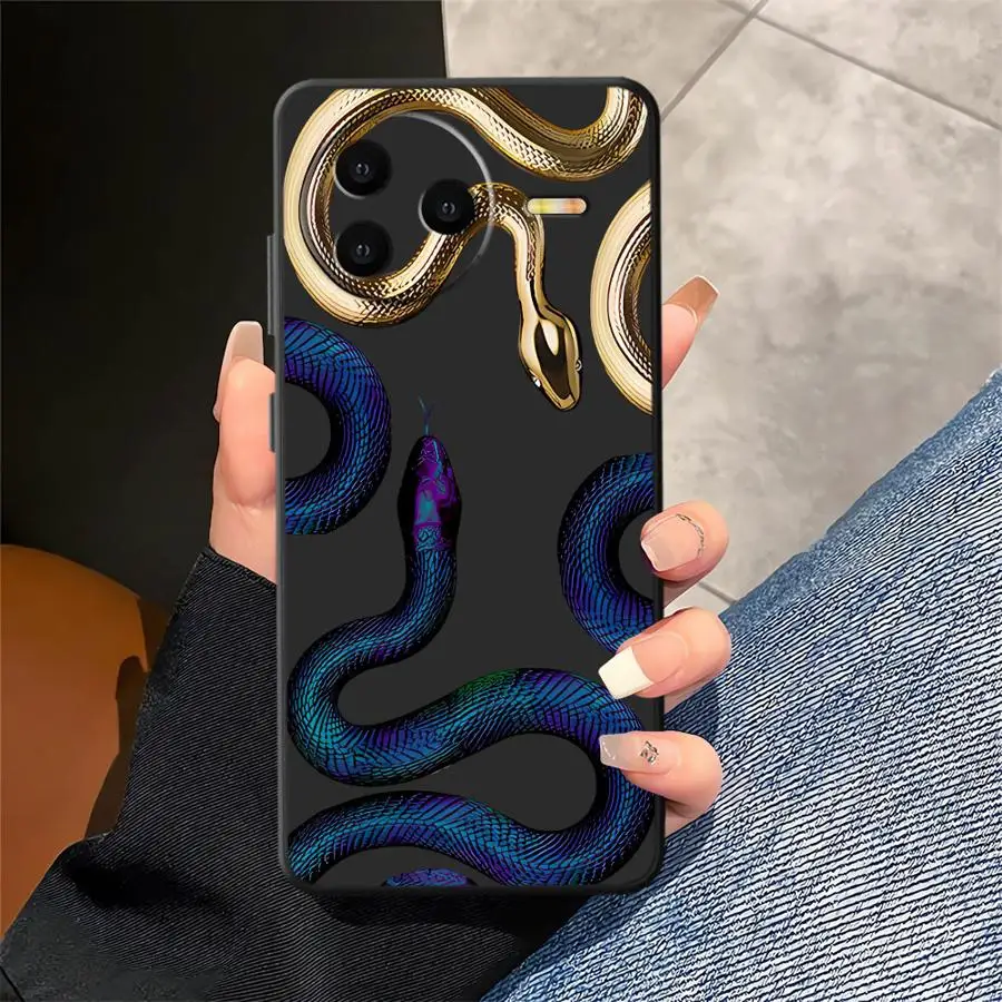 حافظة لهاتف شاومي ريدمي 14C 9 12C A5 A4 13C K40 K80 Pro A3 10 A1 A2 Plus غطاء هاتف ناعم أسود فاخر على شكل ثعبان جرافيك