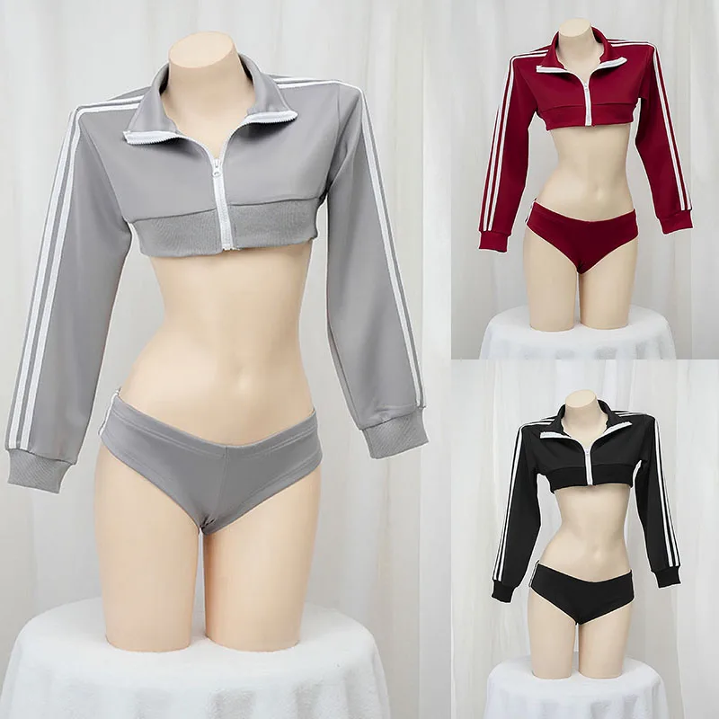 

Japanese Anime Student School Athletic Wear Outfits Cosplay Long Sleeve Split Zipper Gymnastics Clothing Two-piece Set Uniform