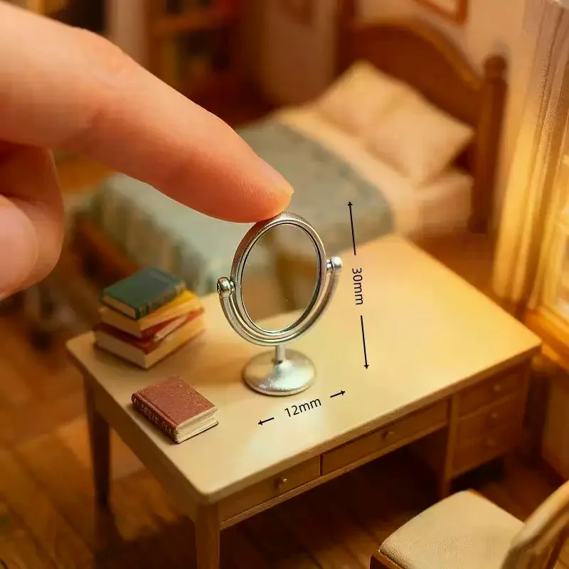 قطعة واحدة: نموذج مصغر لمرآة طاولة الزينة بتصميم عتيق، مقياس 1:12، زينة لبيت الدمى، أثاث حمام عتيق، إكسسوارات دمى