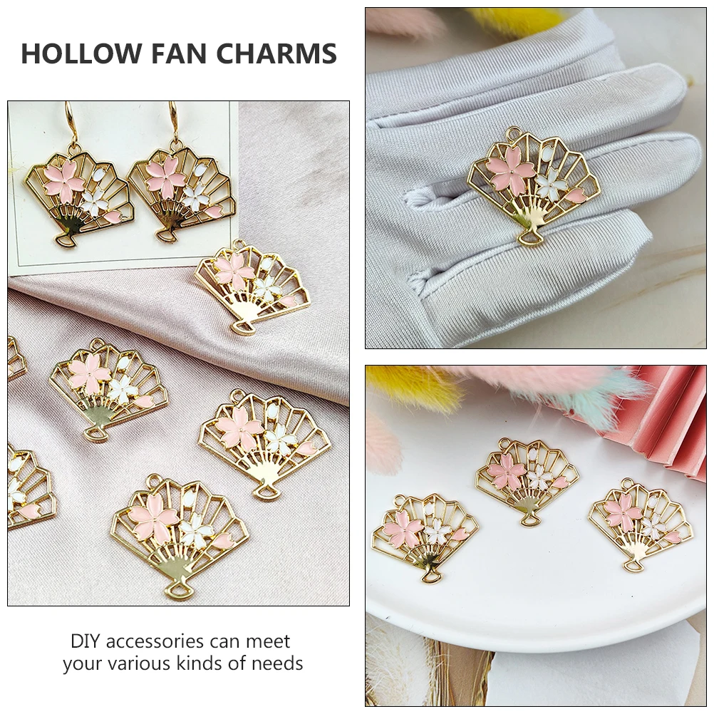 

10 pcs Sakura Fan Shaped Metal Charms Hollow DIY Jewelry Pendants Accessories Lightweight Gifts Cherry Blossom Pattern Necklace