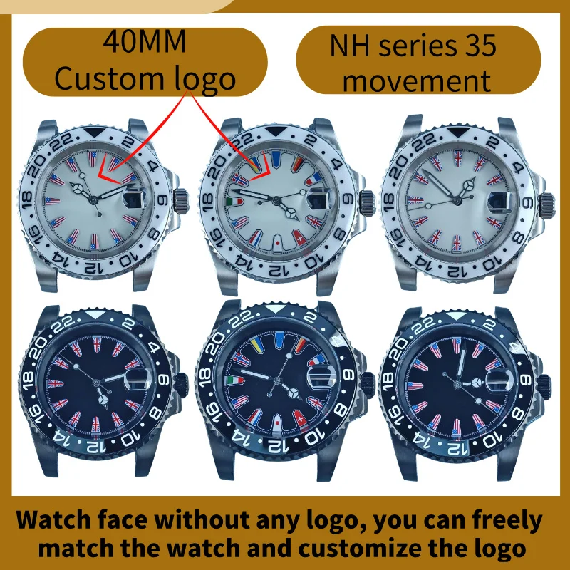 40mm silver watch case 316L stainless steel sapphire glass 10bar waterproof suitable for NH35 movement mounted luminous dial