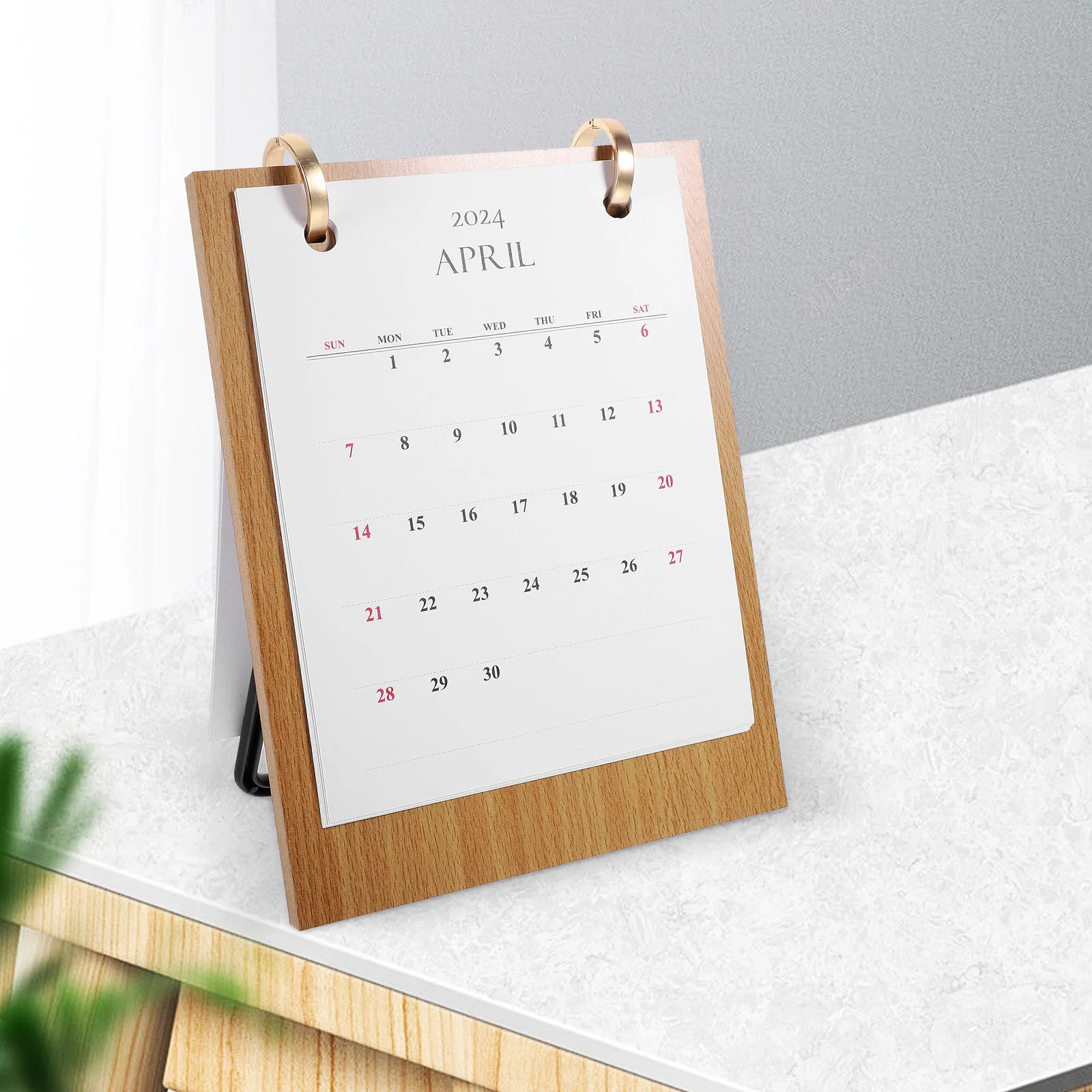 

2024 Wooden Desk Calendar Home Office Decor Retro Style Monthly Planner Simple Creative Tabletop Calendars