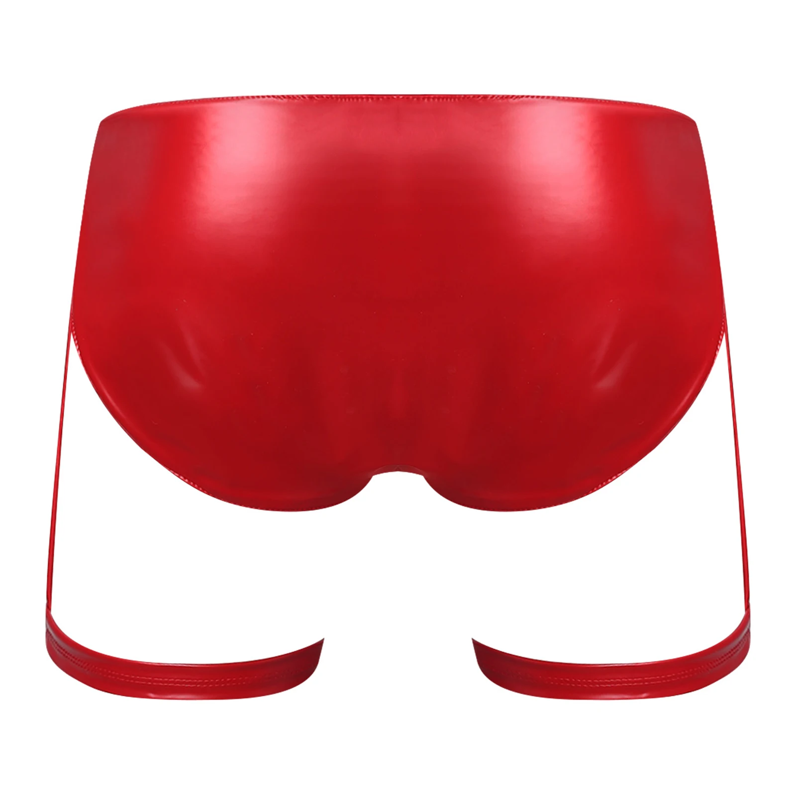 Men Soft PU Bulge Pouch Zipper Briefs Jockstrap Underwear with Garter Clips Thigh Bands for Nightclub Rave Party Couple Games