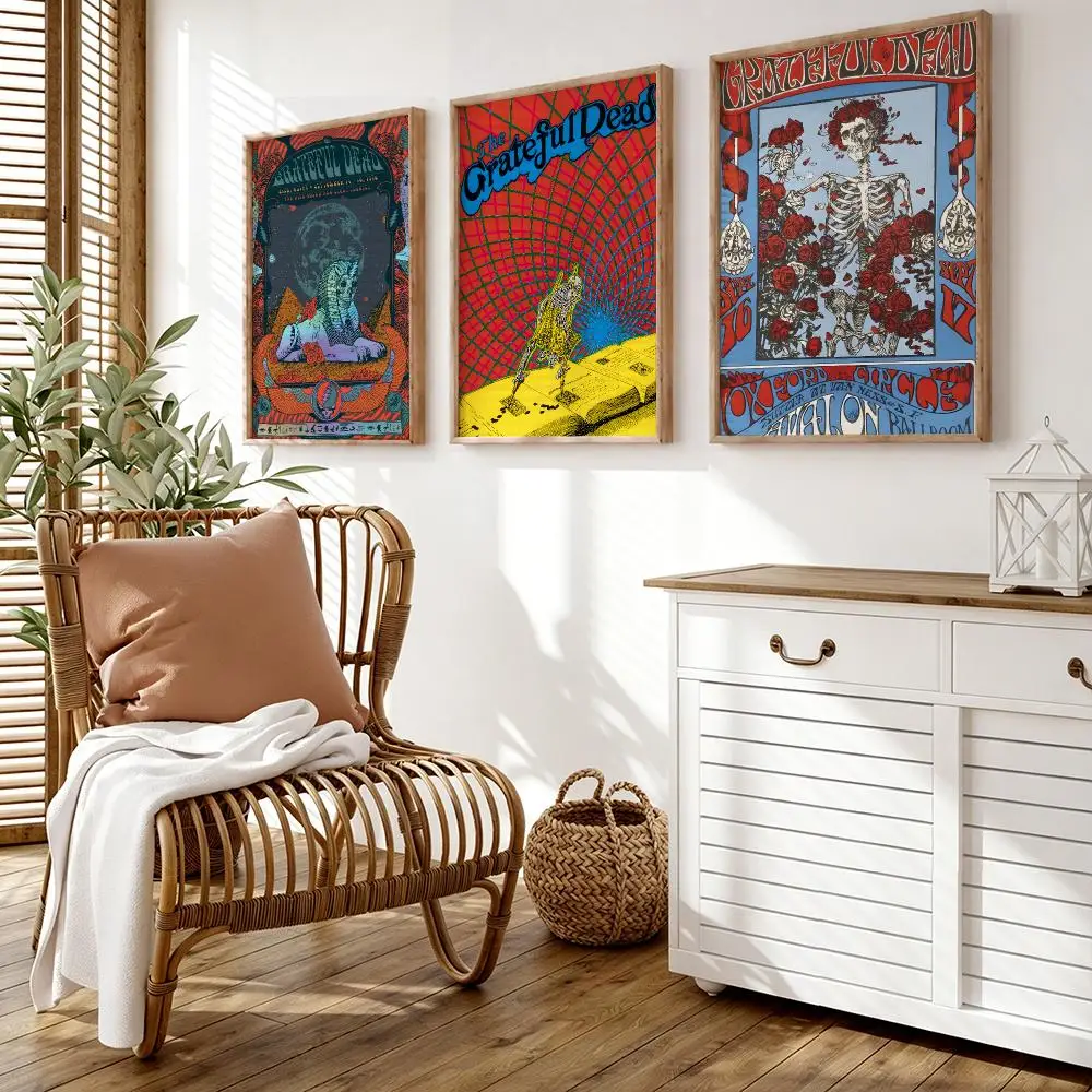 Rock band Grateful D-Dead Poster Wall Stickers HD Painting Self Adhesive Art Decals for Bedroom Living Room Home Decor