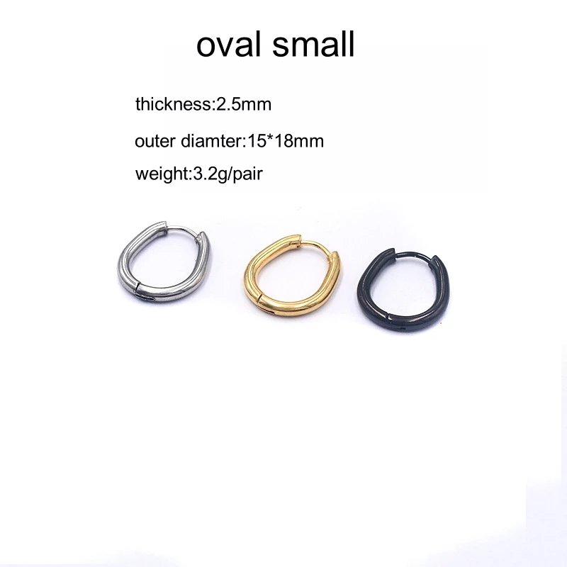 Men Women Stainless Steel Hoop Earrings Thickness 2.5MM Classical Oval Shape 3 Colors Size For Choose Brief  Fashion Jewelry
