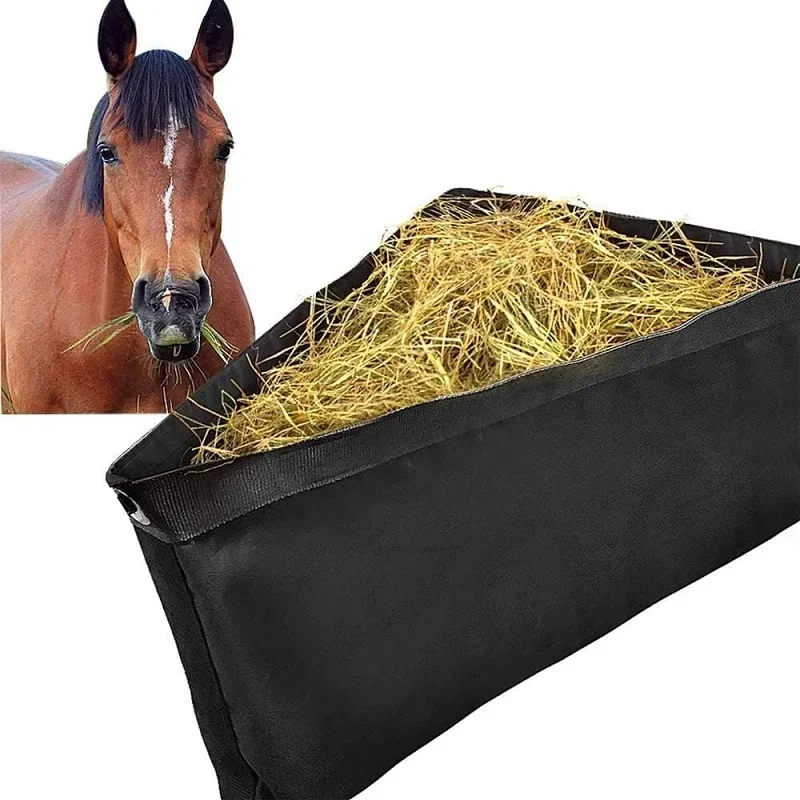 Corner Hay Feeder Bags, Large Capacity Hay Bag for Horse, Reduces Waste, with Mesh Bottom and Snap Closure, for Horse Trailer