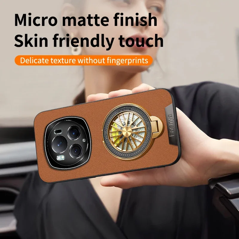 Voor Honor Magic 4 6 Pro 5 7 Lite 5G Telefoon Case Leer Zwart Lens Beschermen Metalen Ring houder Zachte Siliconen Anti-Drop Cover Cases