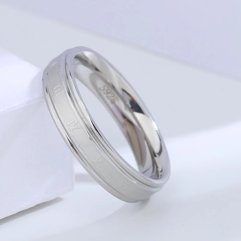 Buyee 925 Sterling Silver Roman Numerals Ring Finger dla kobiet mężczyzn Fashion Party Simple Fine Jewelry Circle Gift