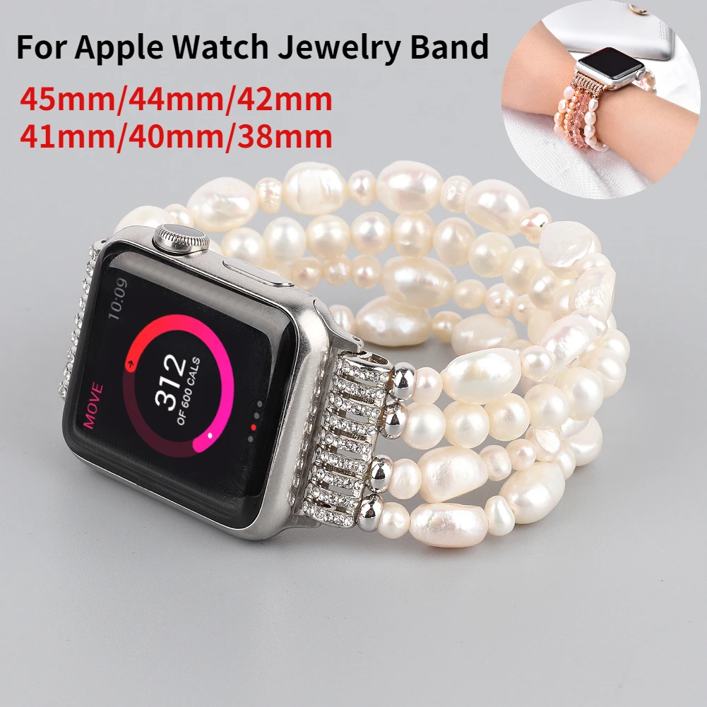 

Jewelry Beaded Strap For Apple watch 45mm 41mm 44mm 42mm 40mm 38mm Women Elastic Wristband For iWatch Ultra 8 7 6 5 4 SE 4 Band