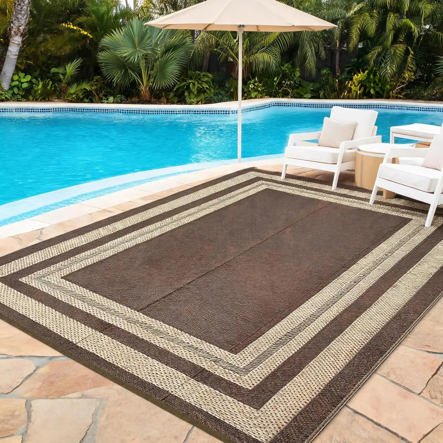 Garvee 9x18FT Modern Solid Border Rug Washable Foldable Carpet Entry Door Mat Living Room Bedroom Bed Soft Mat For Indoor Outdoor Home Camping RV Decor ﻿