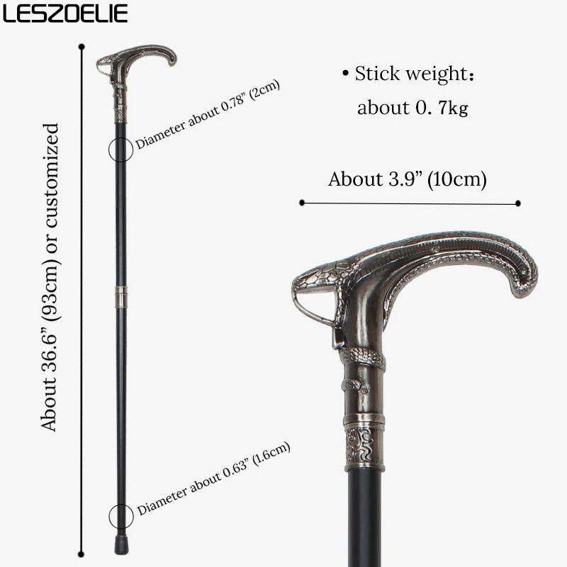Luxus Schlangenkopf Gehstock für Männer Mode Dekorative Vintage Cobra-Kopf Gehstock Elegante Party Stöcke Cosply