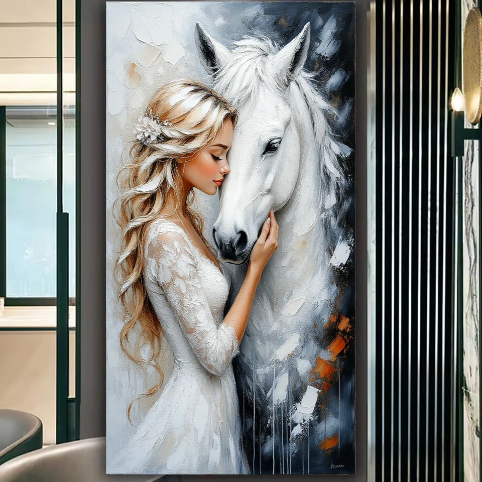 Diy 5D Diamond Painting White Wolves Horse Woman Full Square Round New 2026 Full Mosaic Embroidery Big Size For Home Decor