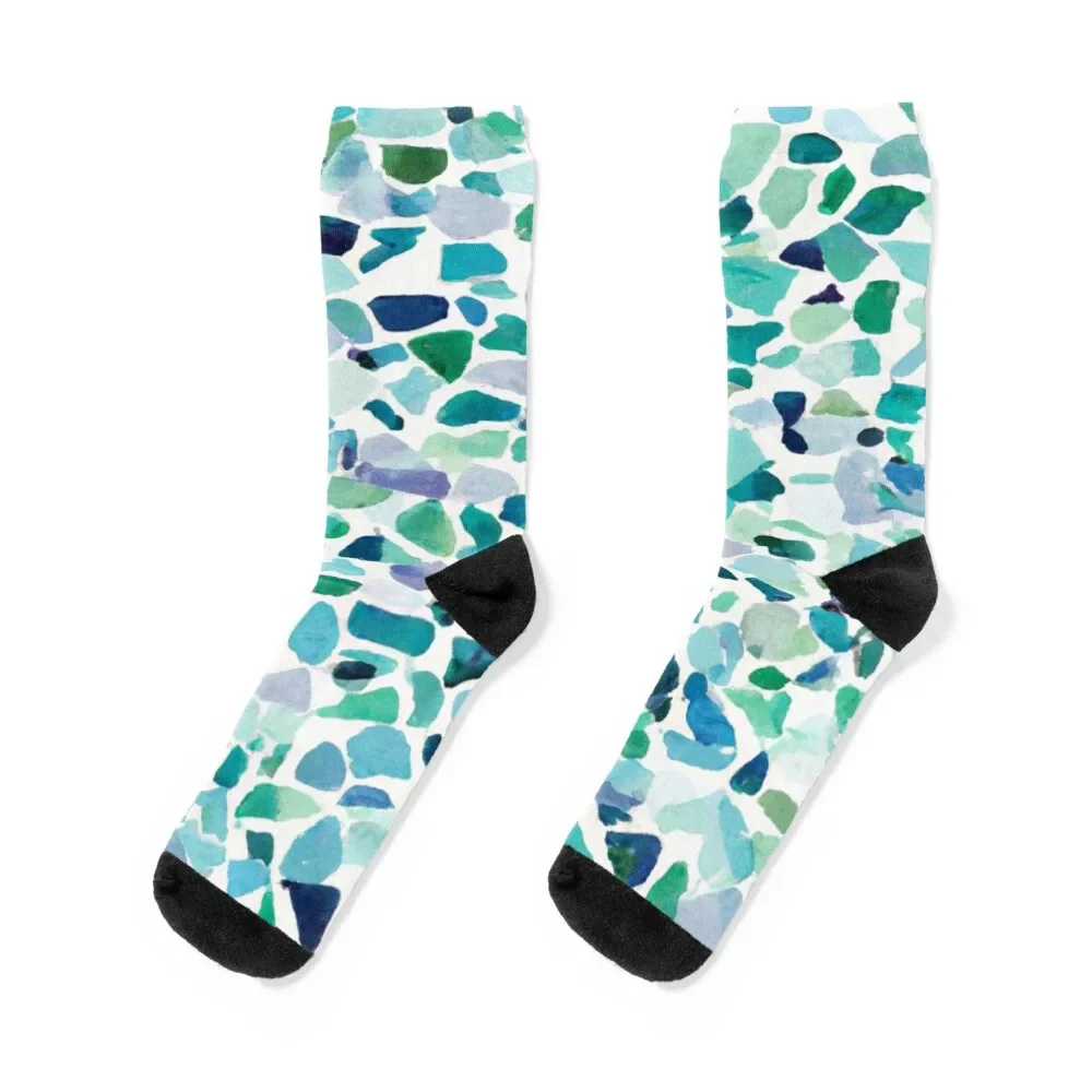 Sea Glass Print Socks winter thermal cute soccer anti-slip Men Socks Women's