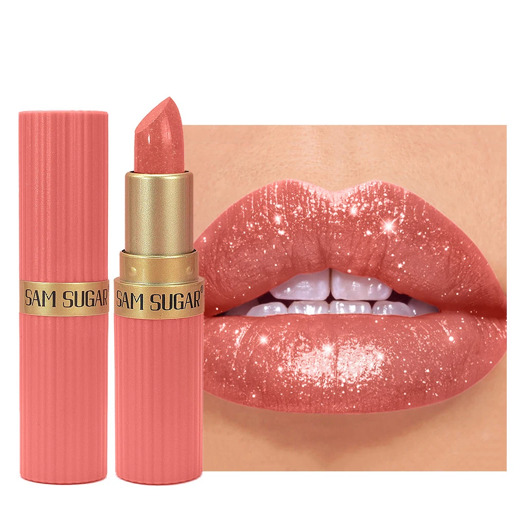 SAM SUGAR 6 colores barra de chocolate lápiz labial maquillaje perla mate no es fácil de caer lápiz labial mate resistente al agua