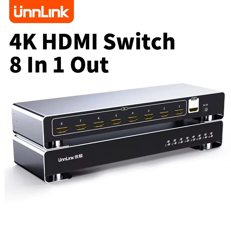 

Unlink 4K HDMI Switch 8 In 1 Out Video Switcher 8 Ports Sharing Device printer KVM Switch Control 8 Computers Plug And Play