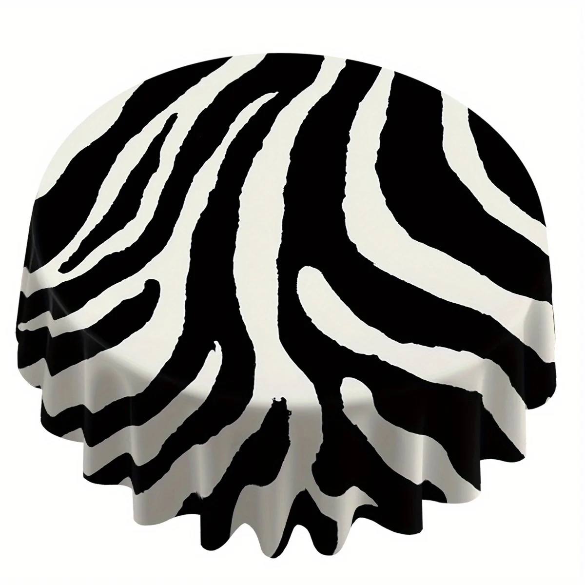 Round Tablecloth with Black and White Zebra Stripe 2D Flat Pattern Digital Print Diameter 60inch/152.4cm Suitable for Home