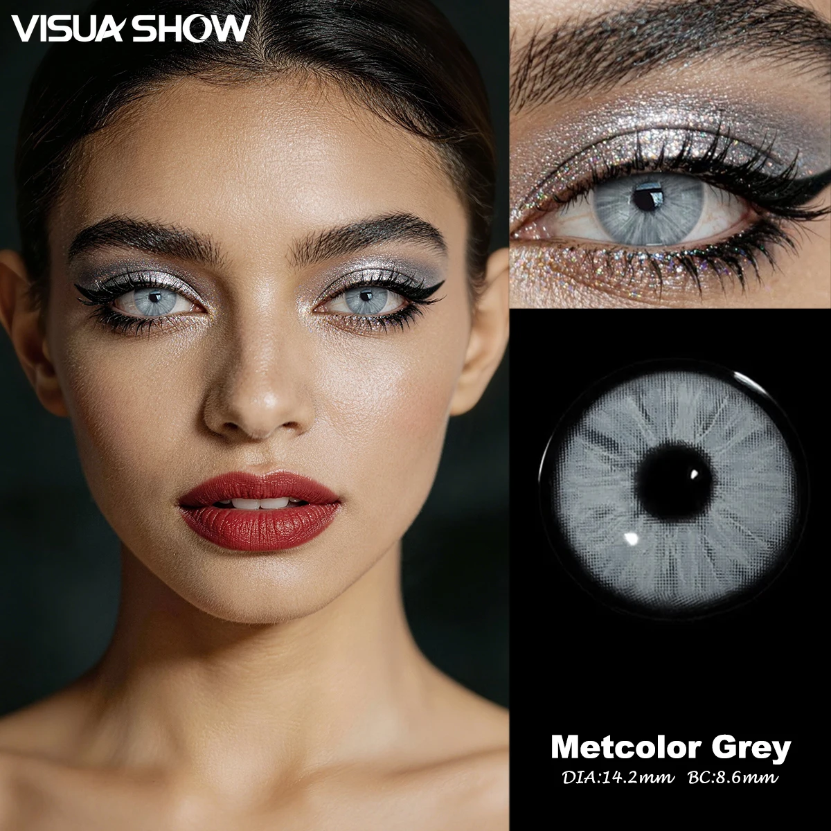 VISUASHOW 1 Paar graue Kontaktlinsen, kleine Pupille, halbjährlich verwendbare, farbige Kontaktlinsen zur Augenvergrößerung für Beauty, Cosplay und Make-up – Detail 15
