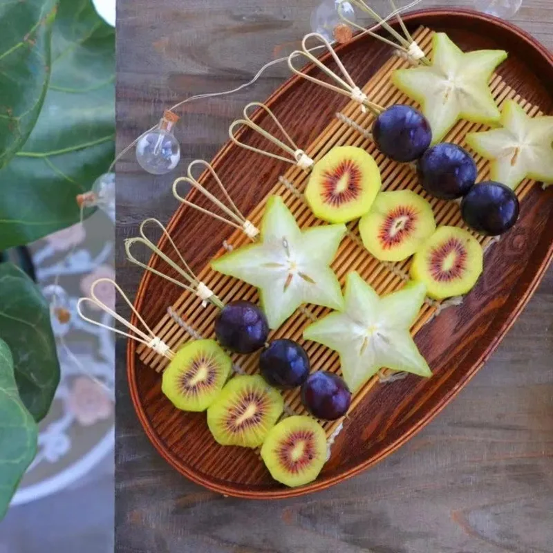 

12cm mini Tomatoes on sticks scissors string 100 fancy scissors bamboo sticks cocktail disposable fruit sticks
