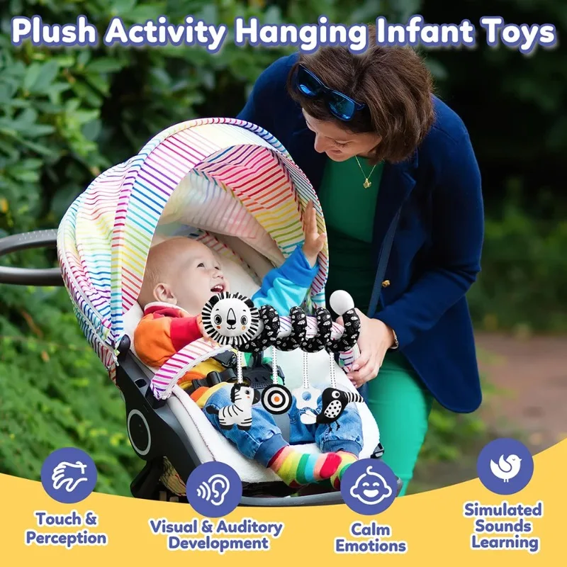 Baby-Autositz-Spielzeug, schwarz-weißer Löwe, Koala, Rassel, Spirale, hängende Aktivität, Kinderwagen-Spielzeug für Neugeborene, Kinderbett, mobiles sensorisches Spielzeug, Geschenke
