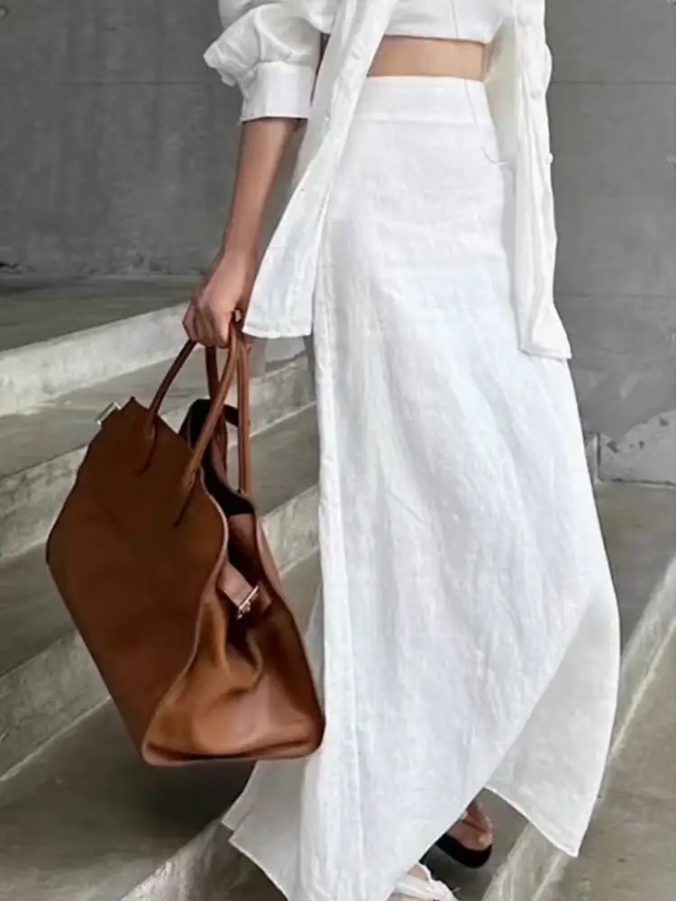 

Льняная юбка для женщин: повседневная, элегантная, простого кроя, со средней талией, тонкая, средней длины, однотонная