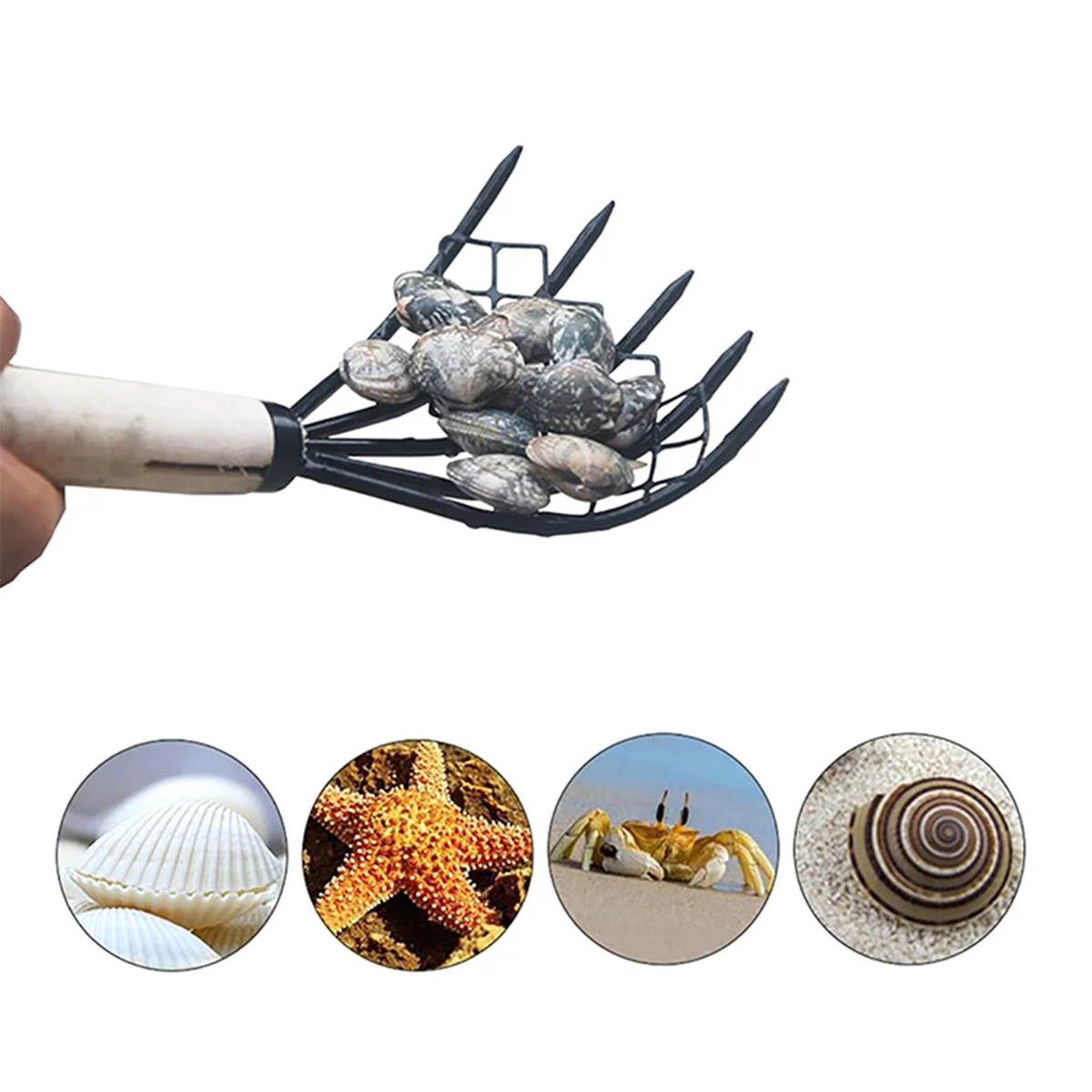 Small Nail Rake with Net Bag Small Rake Shell Digging Tool Sea Catching Small Wooden Rake Wooden Handle Rake Small RakeJAS