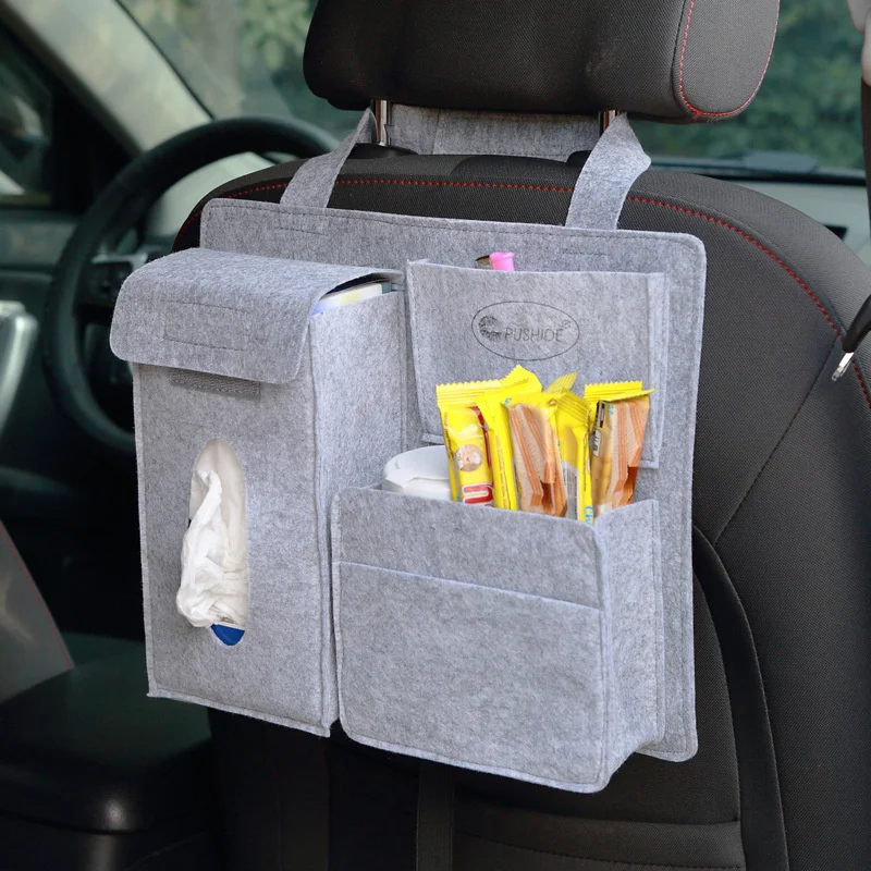 Bolsa de almacenamiento para asiento trasero de coche, organizador colgante, caja de papel, toalla, teléfono, fieltro, cubo de basura, accesorios