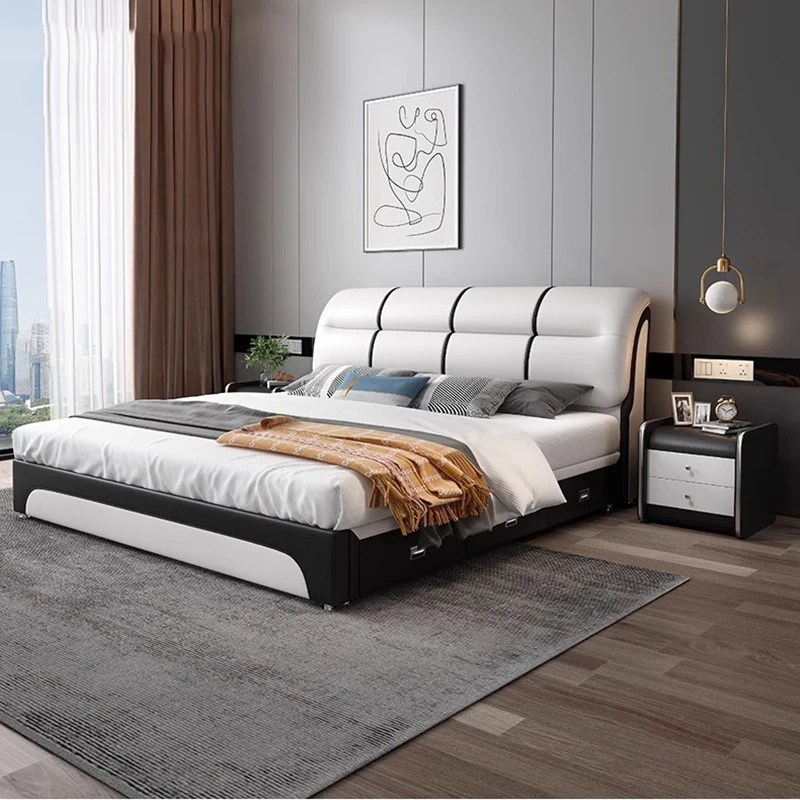 

White Fancy Double Bed Luxury Cheap Lounge Storage Double Bed King Size Boys Cama Elastica Pula Pula Set Furniture Complete