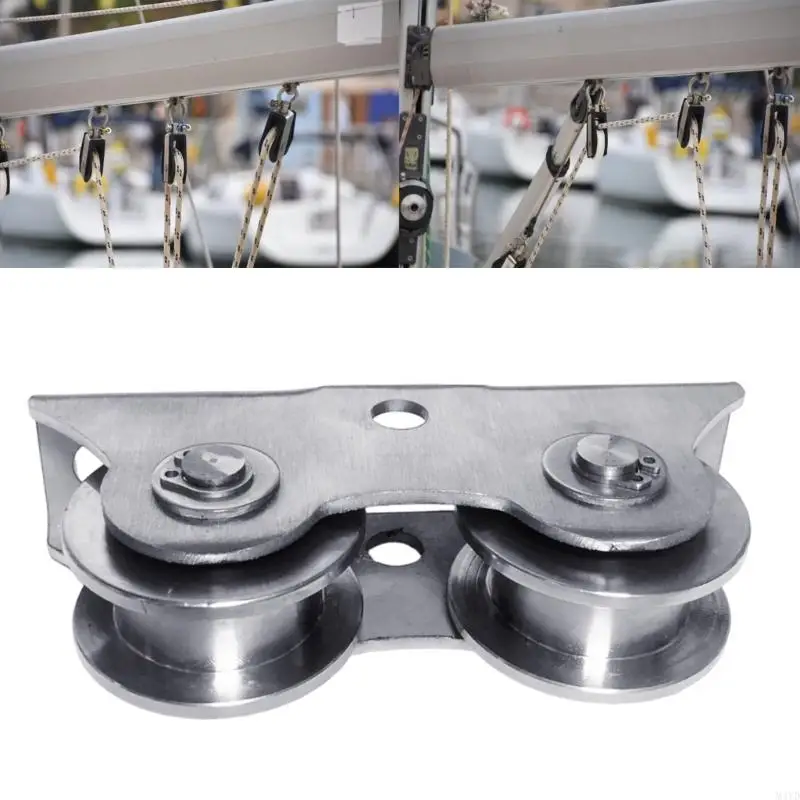 Rust Proof Stainless Steel Heavy Duty Double Wheel Mounting Pulley Block For Factories And Docks Smooth Movement M4YD