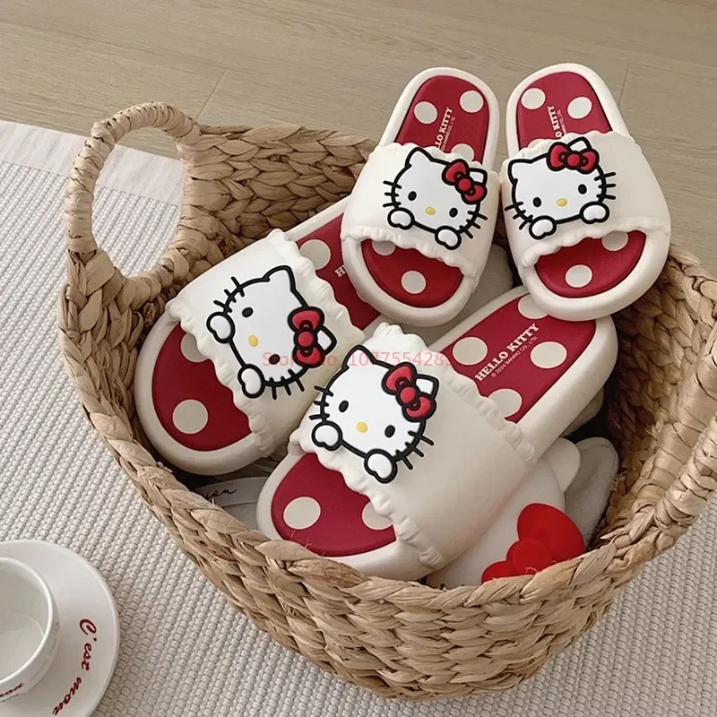 

Женские шлепанцы с Hello Kitty Sanrio, милые летние повседневные Нескользящие тапки из ЭВА, с мультяшным рисунком, в стиле каваи, в эстетическом стиле, на толстой подошве