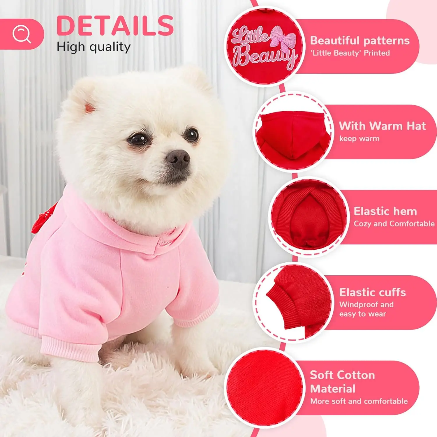 Fleece Lined Dog Hoodies Cute Girl Dog Sweatshirt Spring Winter Doggie Clothes Puppy Coat with Hat Pet Apparel for Small Dogs