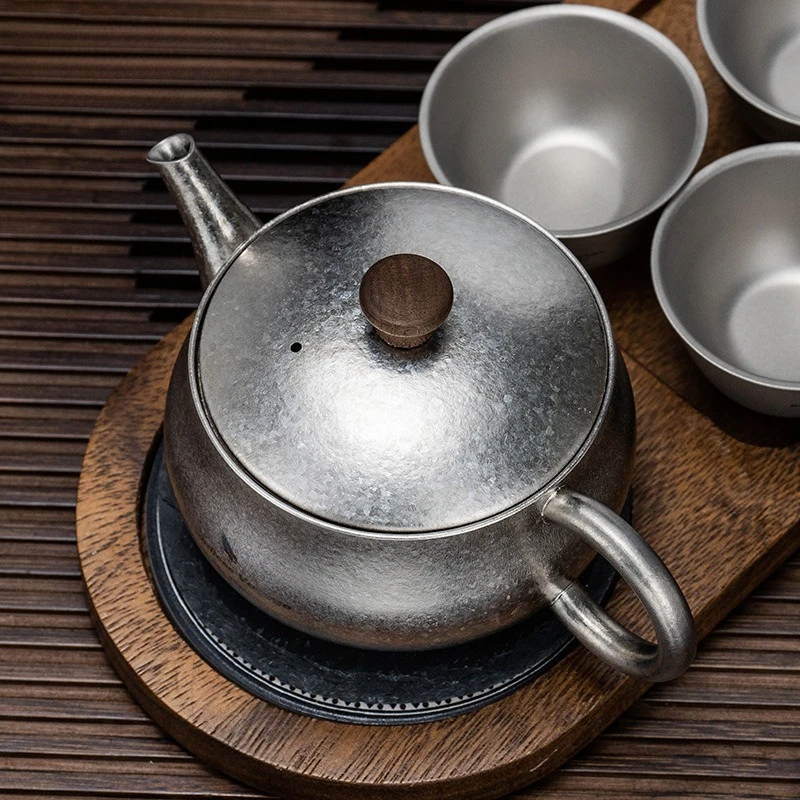 Pure titanium crystal teapot household outdoor wide-mouth brewing teapot Kung Fu tea set ultra-light and portable 260ml