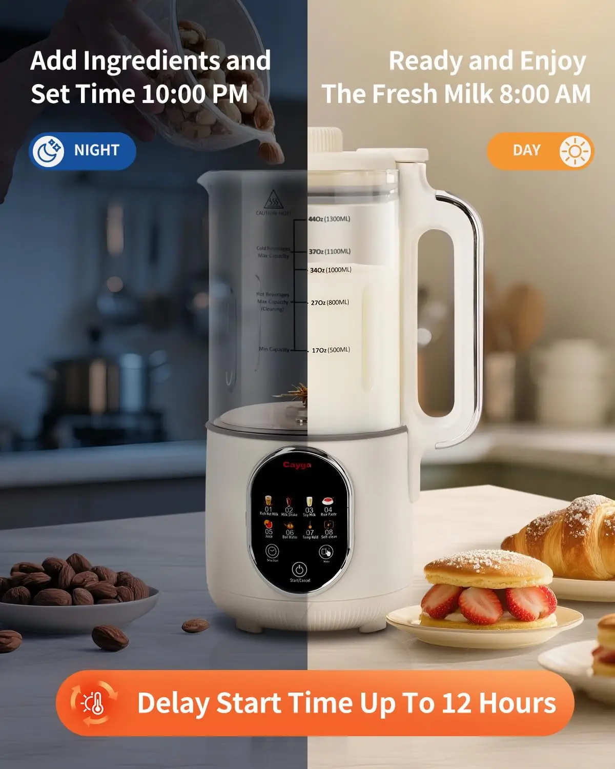 Máquina caseira de fazer leite de porca, liga de titânio, 44oz, fabricante de leite de soja, amêndoa caseira, aveia, suco, coco para bebidas à base de plantas w