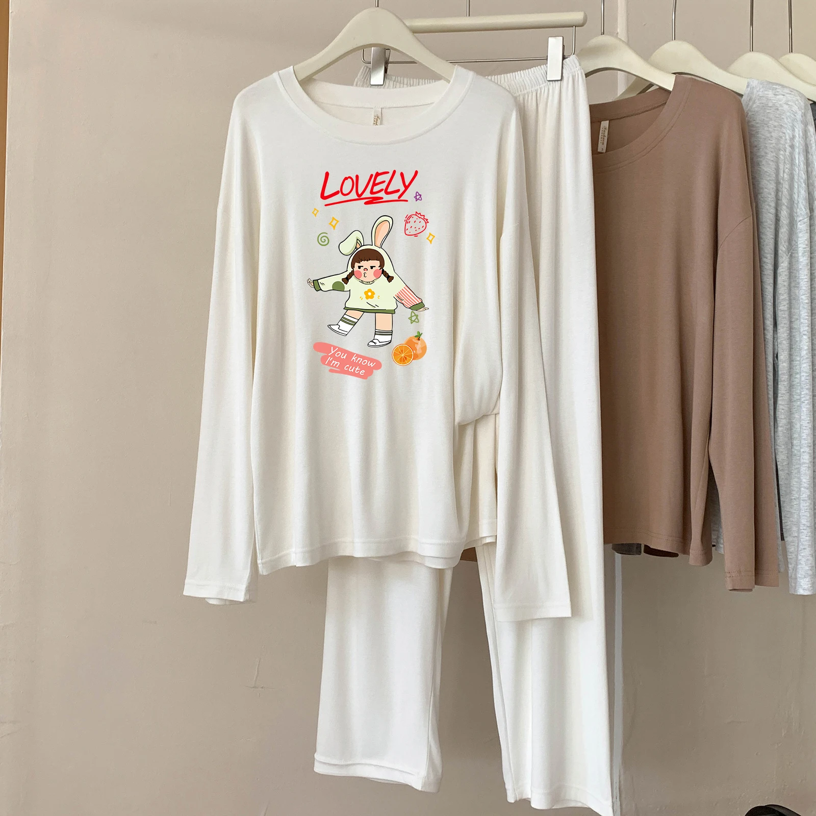 5117-304 Modal Pajamas for Women, Spring and Autumn New Style, Casual, Simple, Solid Color, Round Neck, Long Sleeves, Comfortable