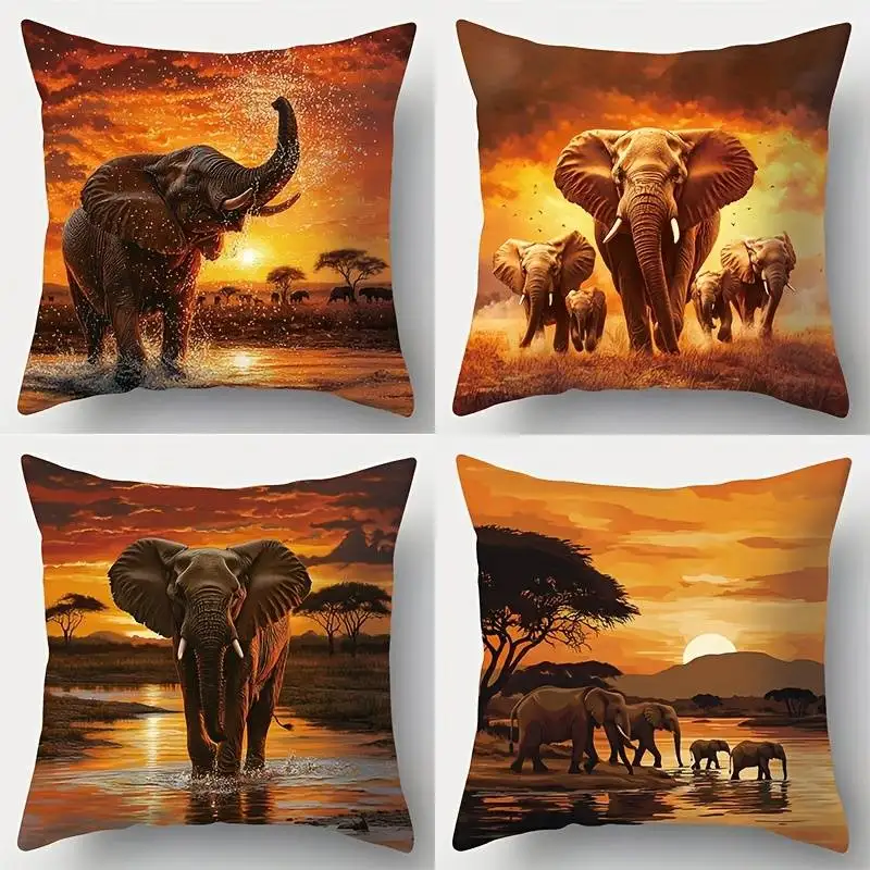 

Наволочка с изображением африканского слона и заката — наволочка в стиле дикой природы для декора дома в стиле рустик