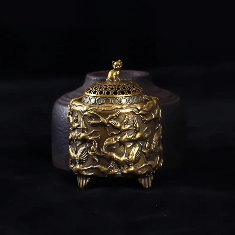Brass Crane Dancing Retro Sandalwood Stove Home Desktop Decoration Ornament