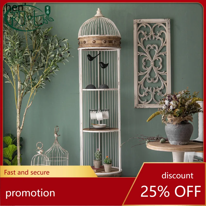 

Стеллаж для хранения HXL Iron Birdcage, напольная подставка для цветов, декоративная полка из цельного дерева