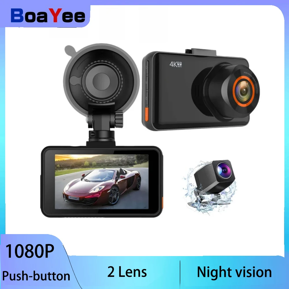 

3-дюймовый двойной объектив 4K Мониторинг парковки Задний вид Wi-Fi DVR Автомобильный видеорегистратор Высокое разрешение Запись Парковое наблюдение