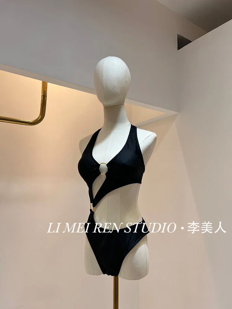 New premium swimsuit bikini black hollow one-piece