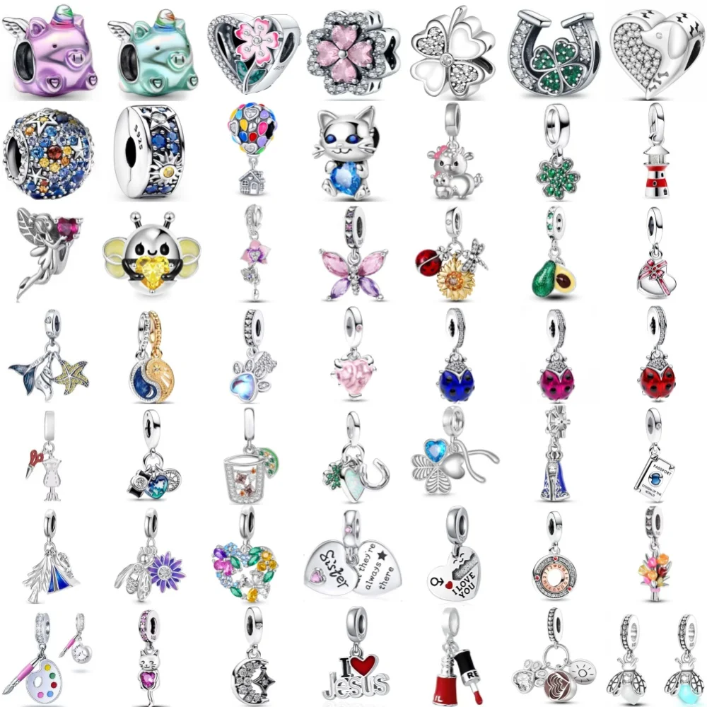 Hot Selling 925 Silver Flying Pig, Bee Bead Beetle, Clover Pendant Suitable for European Original Bracelet DIY Exquisite Jewelry