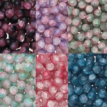 20-50 unids/lote de cuentas espaciadoras sueltas redondas de Color degradado esmerilado, cuentas de vidrio agrietadas mate para pulsera DIY, pendientes, accesorios de joyería