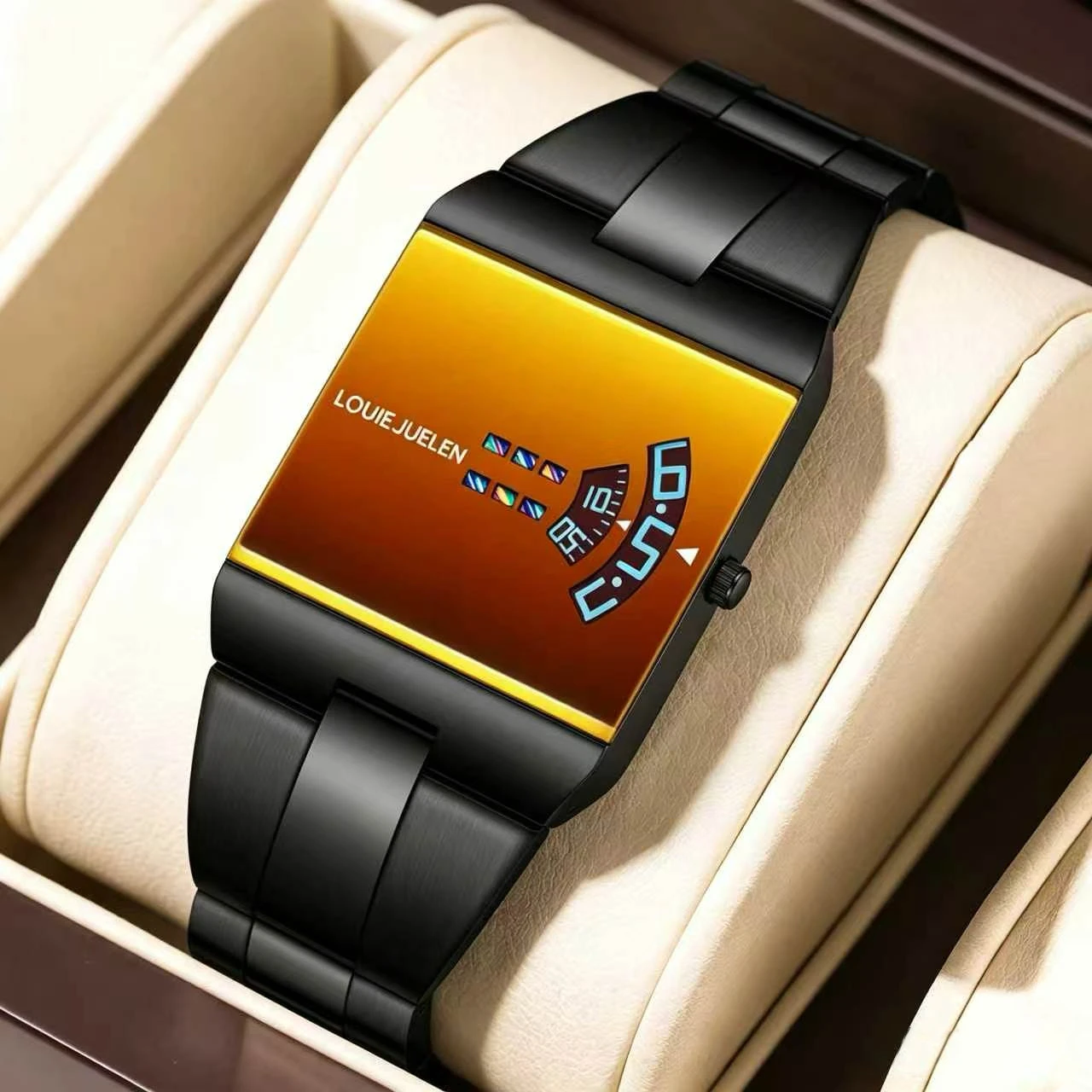 LOUIEJUELEN Rectangle Original Men Watch Waterproof Fashion Man Wristwatch Stainless Steel Quartz Sport Men's Watches+Box Reloj