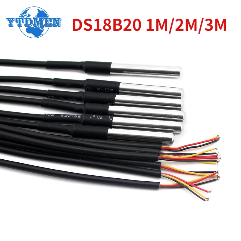 1PCS DS18B20 Stainless Steel Package 1 Meter/2 Meter/3 Meter Waterproof 18b20 Temperature Probe Temperature Sensor 1M 2M 3M