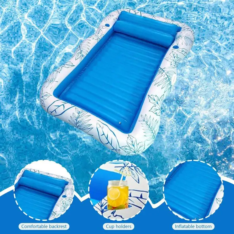 Pool Floats Adult Inflating Swimming Air Mattress Portable Pool Raft With Cup Holder For Tanning Water Play Vacation Backyard