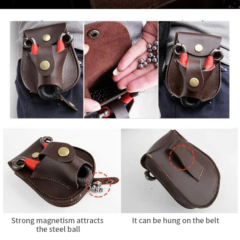 Sac De taille à fronde en cuir fait à la main avec aspiration magnétique multifonctionnelle, boule en acier noir/marron, rangement De transport intégré