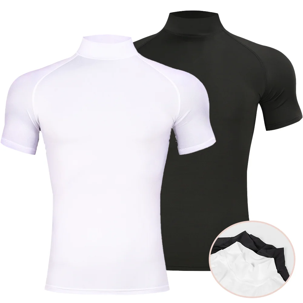 

Mens Bodybuilding Sports Tight T-shirt Summer Compression Turtleneck Short Sleeve Gym Fitness Running Quick Dry Male Workout Top