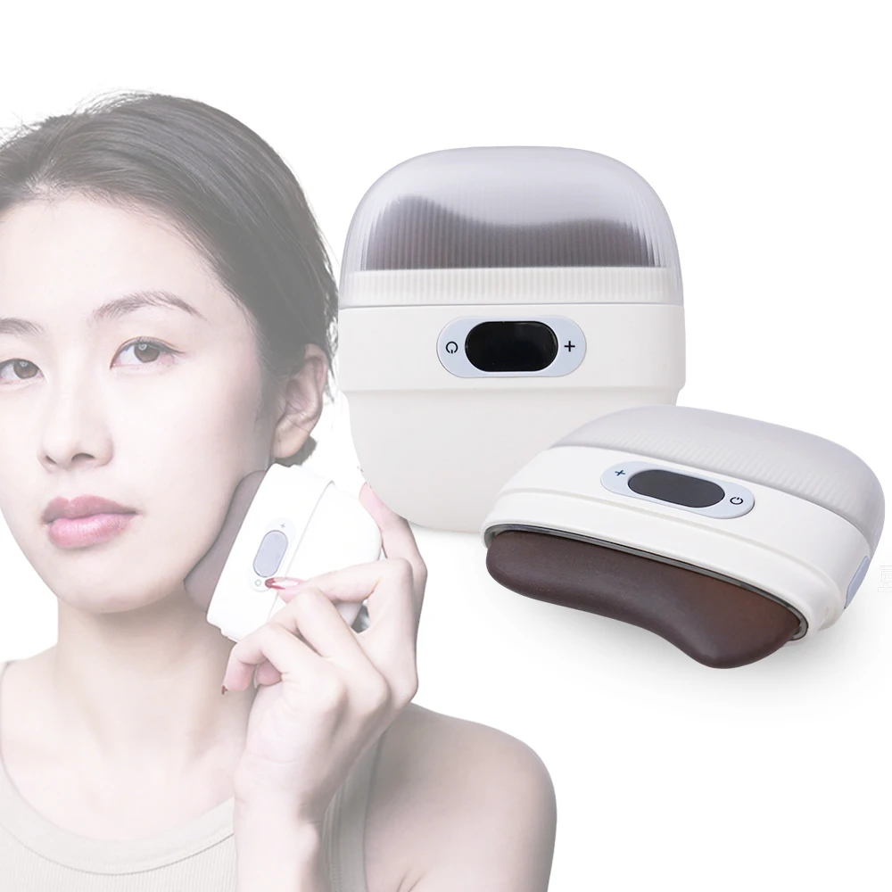 

Электрический вибрационный массажер для лица и шеи Gua Sha, скребковая головка из красного нефритового камня с нагревом для домашнего спа-салона